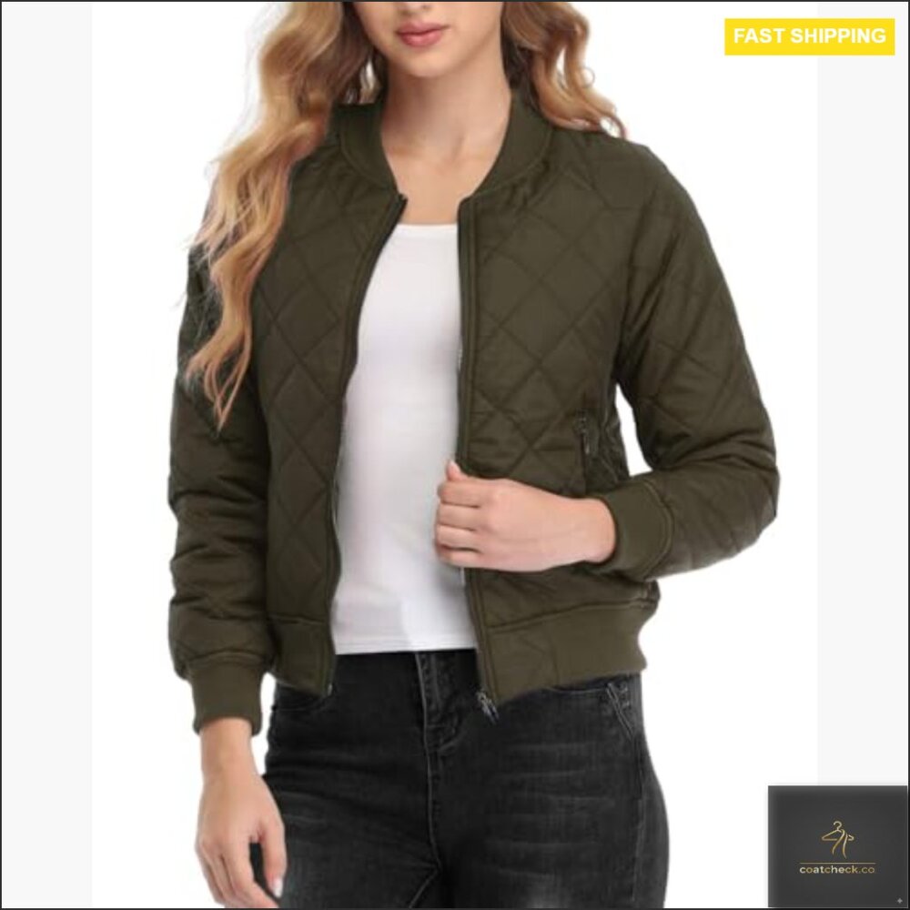 Quilted Bomber Jacket Lightweight Polyester Zip U… - image 2